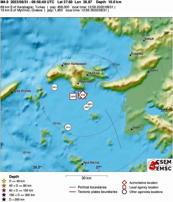 Kuşadası açıklarında 4.7 büyüklüğünde deprem