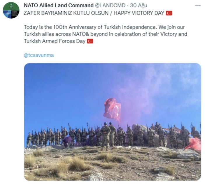NATO 30 Ağustos kutlama mesajını sildi