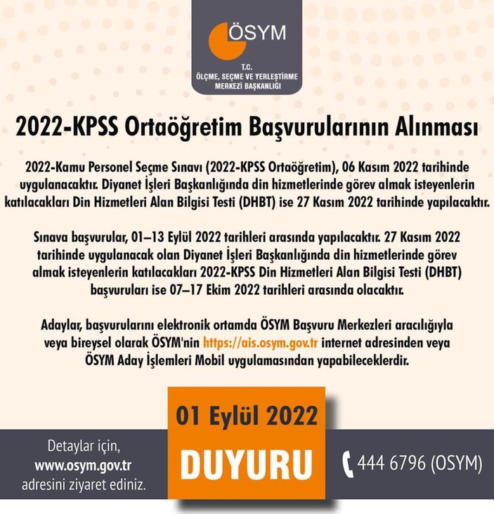 2022 KPSS Ortaöğretim başvuruları bugün başladı