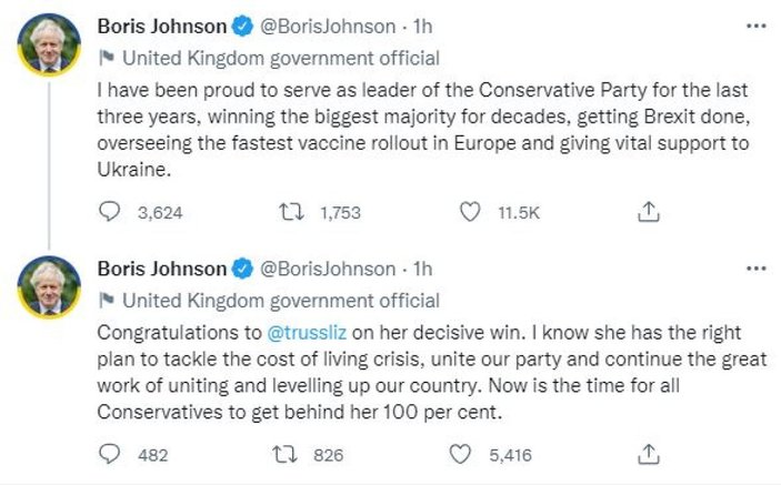 Boris Johnson, Liz Truss'ın seçilmesiyle ilgili açıklama yaptı