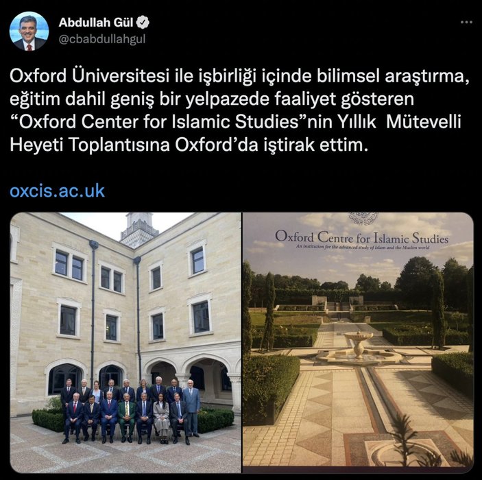 Abdullah Gül'den Oxford paylaşımı
