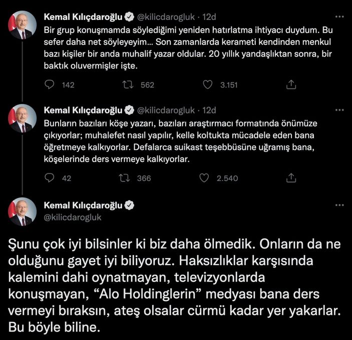 Kemal Kılıçdaroğlu'ndan kendisini eleştiren yazarlara sert sözler