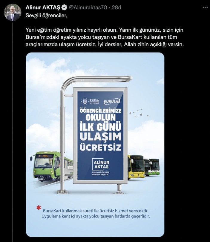 Alinur Aktaş: Bursa'da tüm araçlarımızda ulaşım ücretsiz