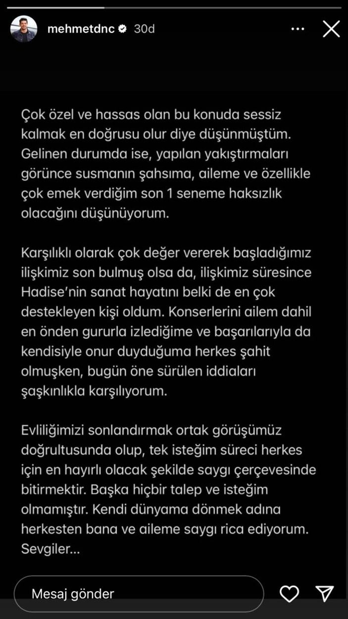 Mehmet Dinçerler'den boşanma açıklaması