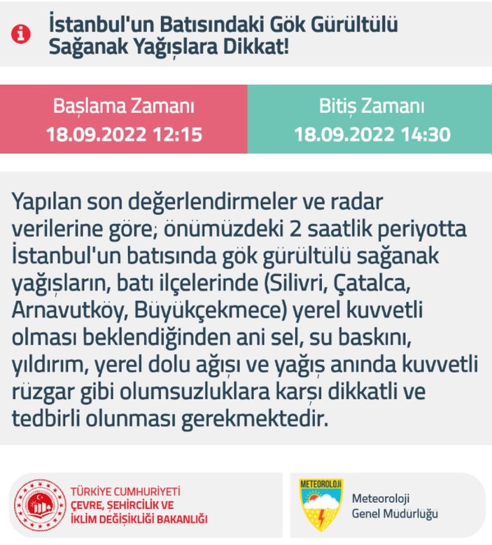 Meteoroloji'den İstanbul'un 4 ilçesine sağanak uyarısı