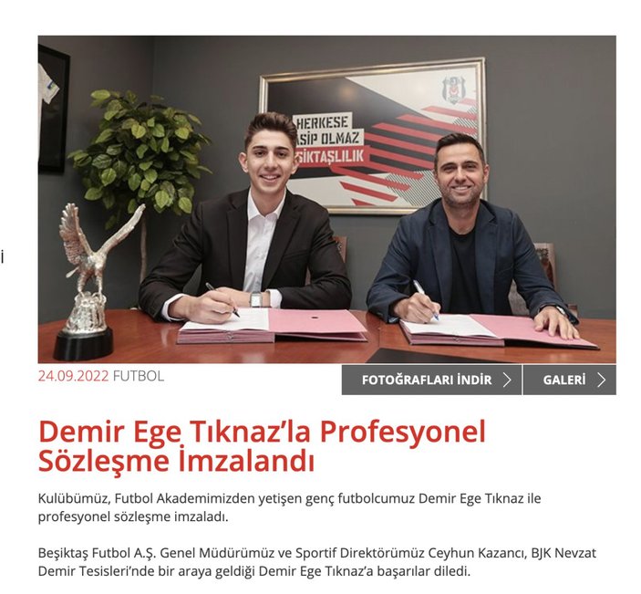 Beşiktaş, Demir Ege Tıknaz’la profesyonel sözleşme imzaladı
