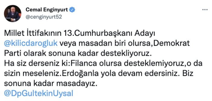 Kemal Kılıçdaroğlu'nun olası adaylığına Demokrat Parti'den destek