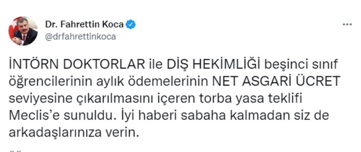 Fahrettin Koca'dan İntern doktorlar için ücret açıklaması