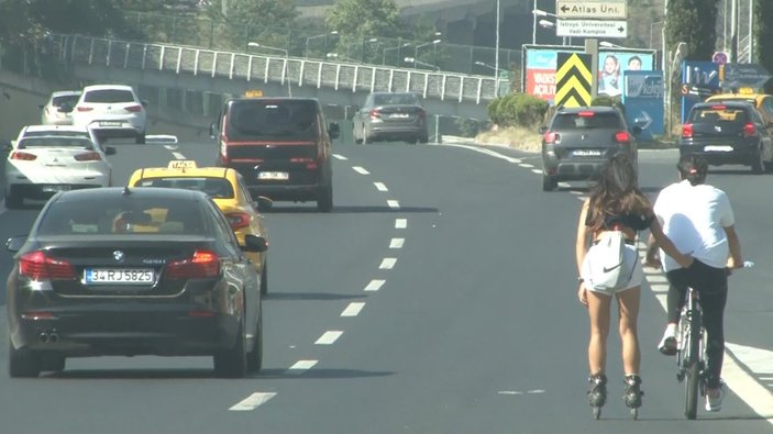 Sarıyer'de patenli ve bisikletli çiftin yolculuğu