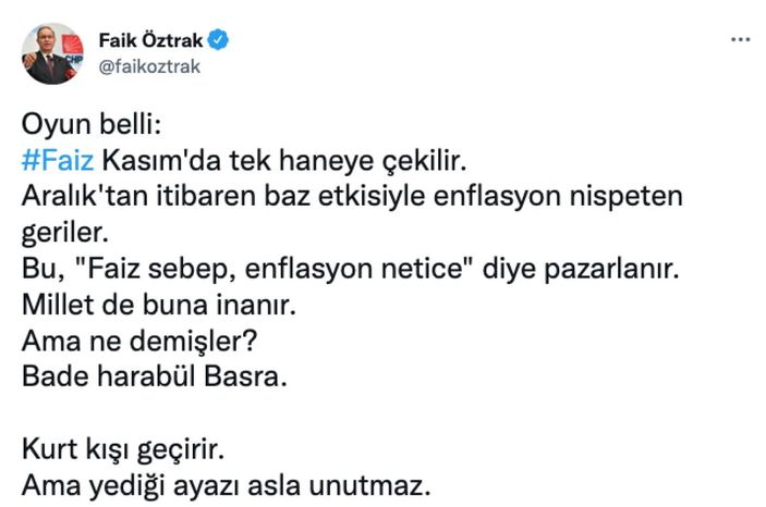 Faik Öztrak, faiz kararına tepki gösterdi