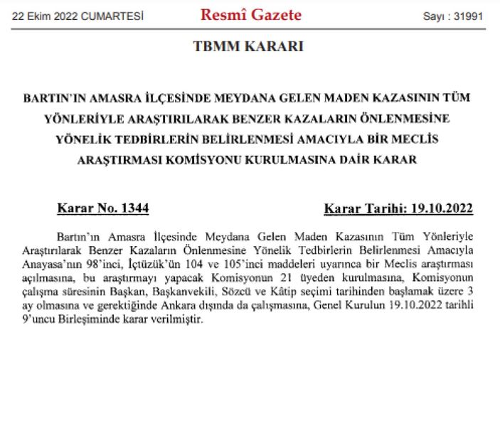 Bartın’daki maden kazasına ilişkin araştırma komisyonu kurulacak