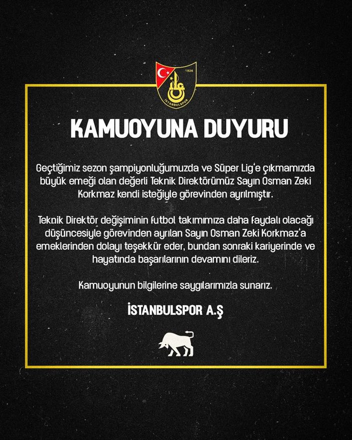 İstanbulspor'da Osman Zeki Korkmaz'la yollar ayrıldı