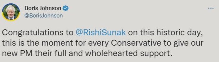 Boris Johnson, Rishi Sunak'ı tebrik etti