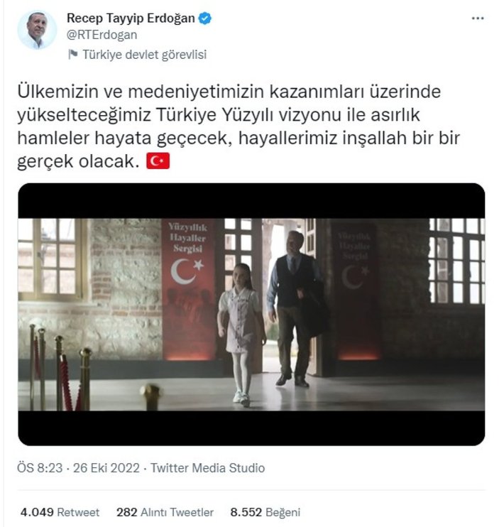 Cumhurbaşkanı Erdoğan'dan 'Türkiye Yüzyılı' paylaşımı