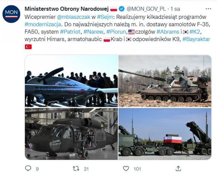 Polonya Savunma Bakanı'ndan 'Bayraktar TB2' paylaşımı