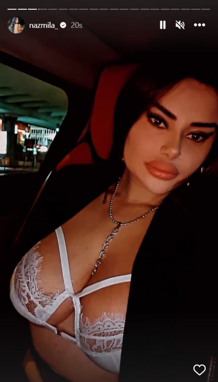 Göğüslerine para sıkıştırıp poz verdi! Fenomen gelin adayı Naz Mila'nın derin göğüs dekolteli pozu olay oldu