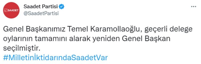 Temel Karamollaoğlu Saadet Partisi’nin üçüncü kez genel başkanı oldu