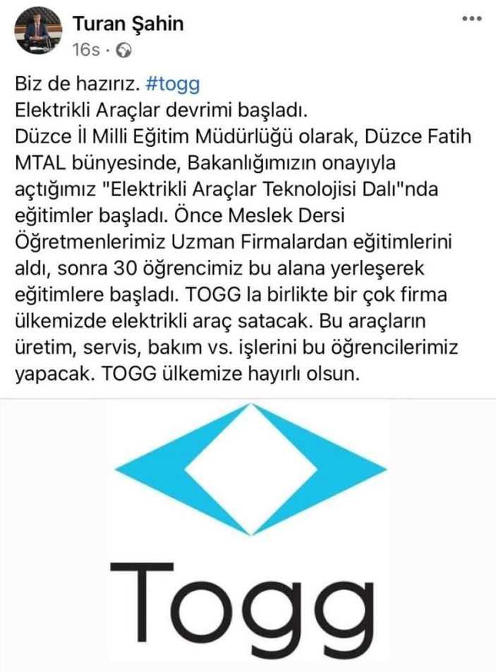 Togg'un ustaları Düzce'de yetişecek