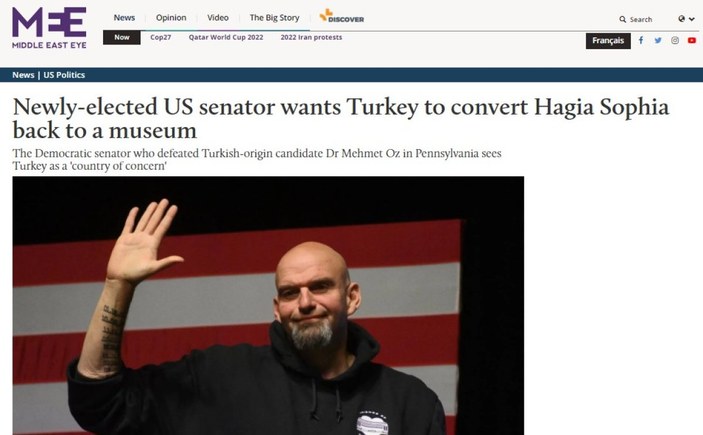Mehmet Öz'ü mağlup eden ABD'li senatör John Fetterman'dan Ayasofya çıkışı
