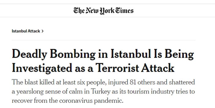 New York Times'ın tepki toplayan Taksim'deki patlama haberi