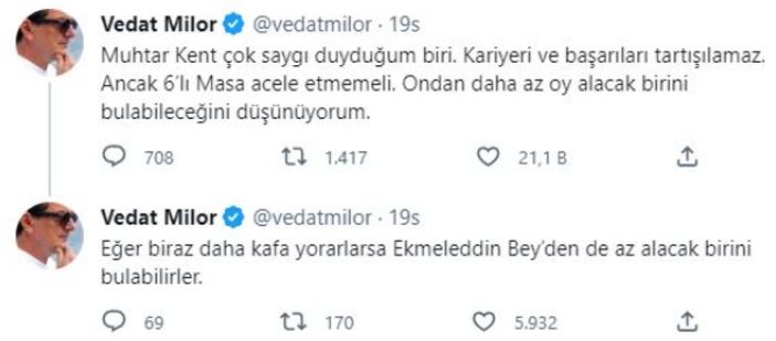 Vedat Milor'dan 6'lı masaya gönderme: Acele etmesinler