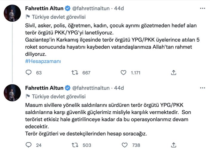 Fahrettin Altun'dan Gaziantep'teki terör saldırısına açıklama