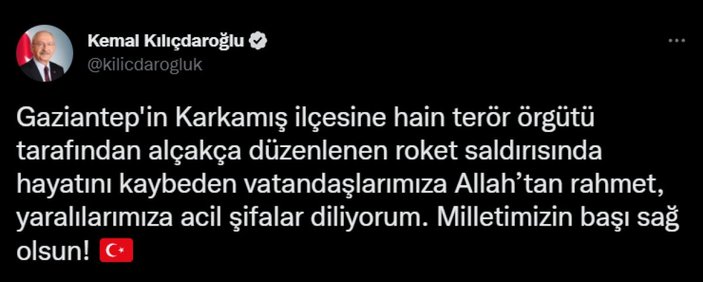 Kemal Kılıçdaroğlu, Gaziantep’teki saldırıya ilişkin başsağlığı mesajı yayınladı