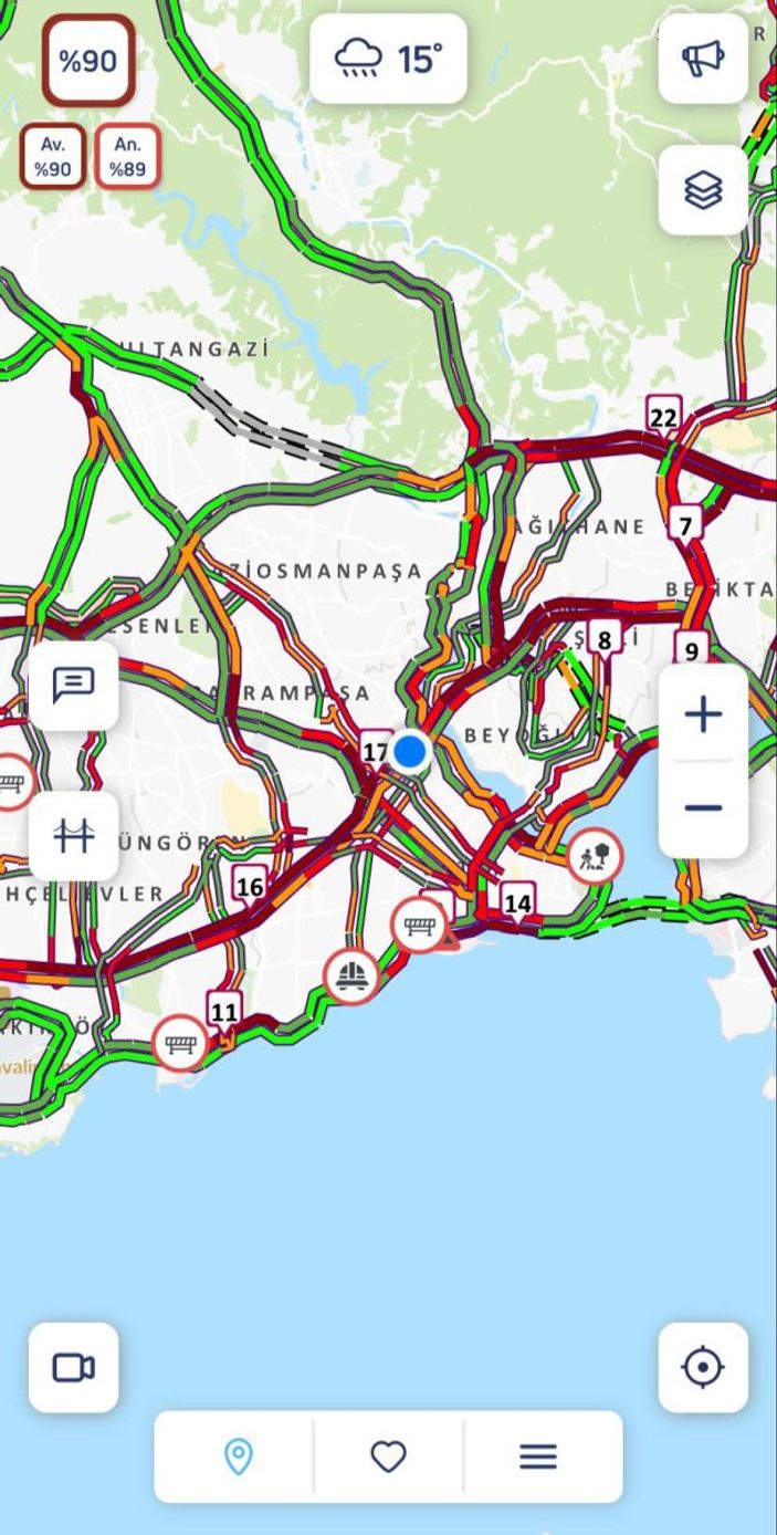 i İstanbul’da trafik yoğunluğu yüzde 90'a ulaştı