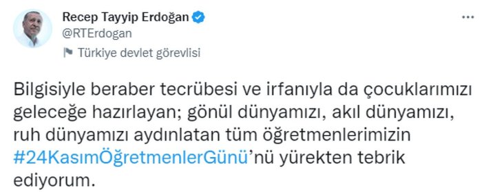 Cumhurbaşkanı Erdoğan'dan Öğretmenler Günü paylaşımı