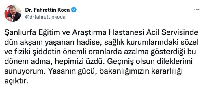 Fahrettin Koca'dan Şanlıurfa'daki doktora şiddet açıklaması