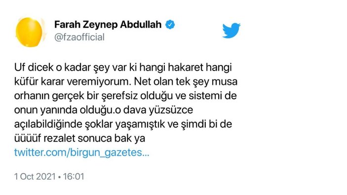Farah Zeynep Abdullah hakkında 2 yıl 4 aya kadar hapis istemi