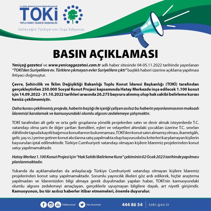 TOKİ: Türk vatandaşları olmayanlara satış yapılmıyor