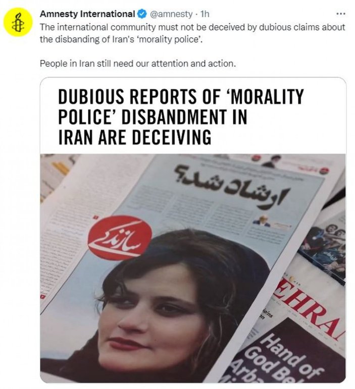 Uluslararası Af Örgütü: İran’da ahlak polisi dağıtılmadı