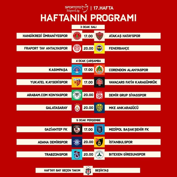 Süper Lig'de dört haftanın programı belli oldu