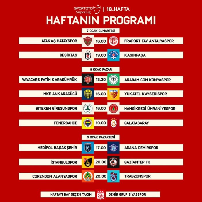 Süper Lig'de dört haftanın programı belli oldu