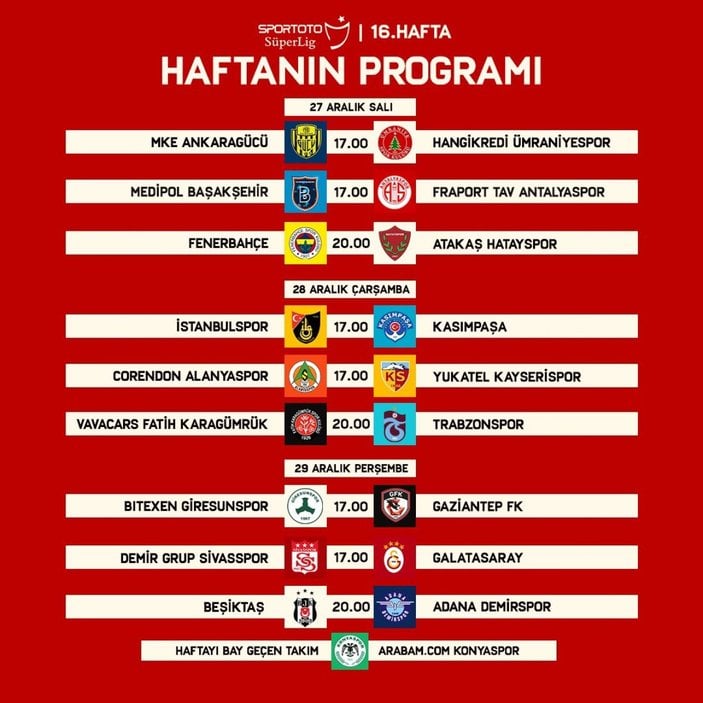 Süper Lig'de dört haftanın programı belli oldu