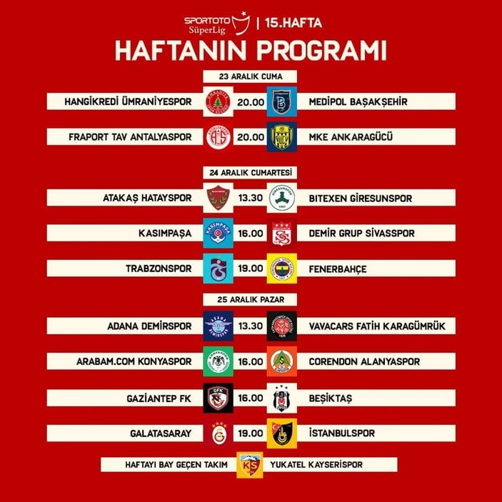 Süper Lig'de dört haftanın programı belli oldu