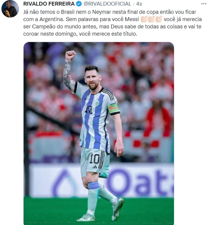 Brezilyalı eski futbolcu Rivaldo'dan Lionel Messi'ye destek