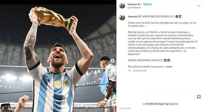 Lionel Messi'nin paylaşımı en çok beğenilen spor karesi oldu