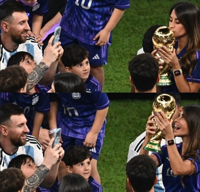 Kupayı öpücüklere boğdu! Messi'nin eşi Antonella Roccuzzo'nun şampiyonluk kareleri...