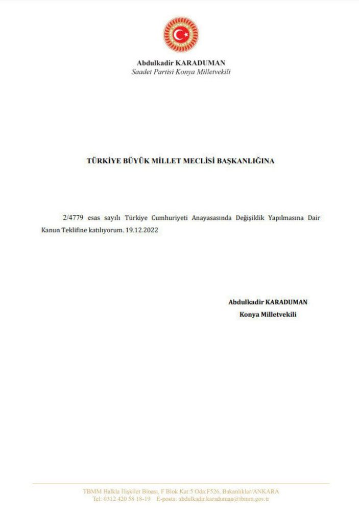 Saadet Partili Karaduman, anayasa değişiklik teklifine imza attı