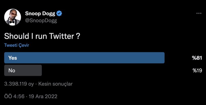 Snoop Dogg da Twitter anketi yaptı