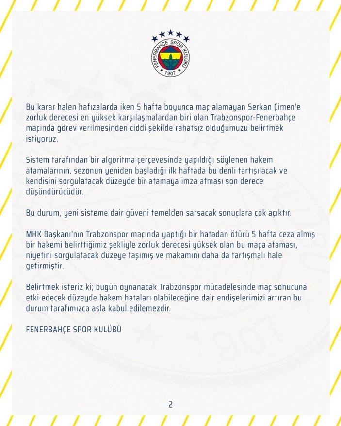 Trabzonspor Kulübü Asbaşkanı'ndan Fenerbahçe'ye cevap