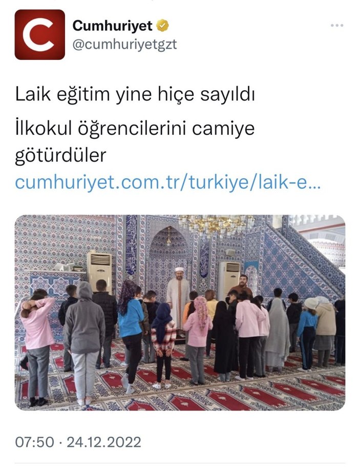 Cumhuriyet, öğrencilerin camiye götürülmesinden rahatsız oldu