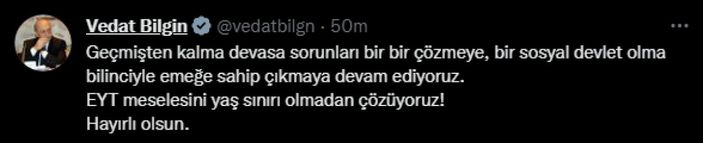 Vedat Bilgin'den EYT paylaşımı