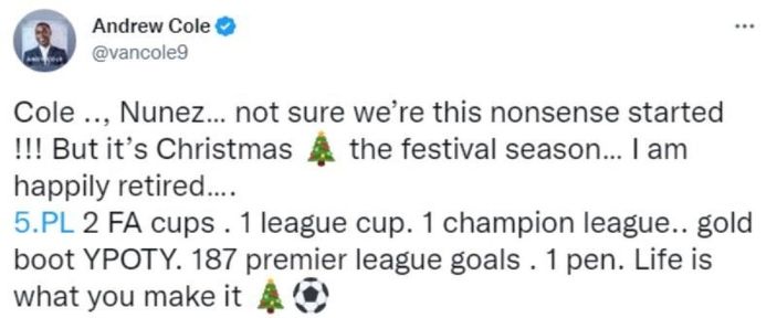 Andy Cole, Darwin Nunez ile karşılaştırılmaktan rahatsız