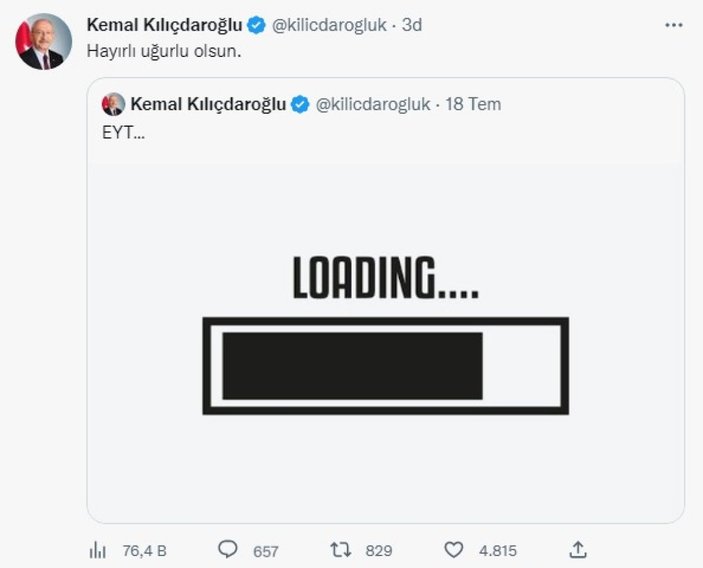 Kemal Kılıçdaroğlu'ndan EYT paylaşımı