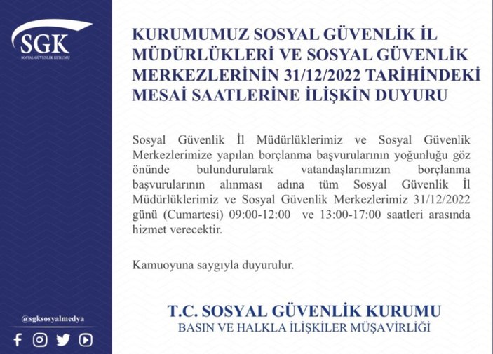 SGK cumartesi günü de çalışacak