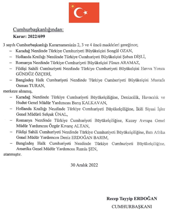 9 büyükelçi ataması yapıldı