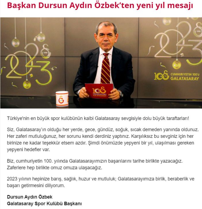 Dursun Özbek'ten yeni yıl mesajı